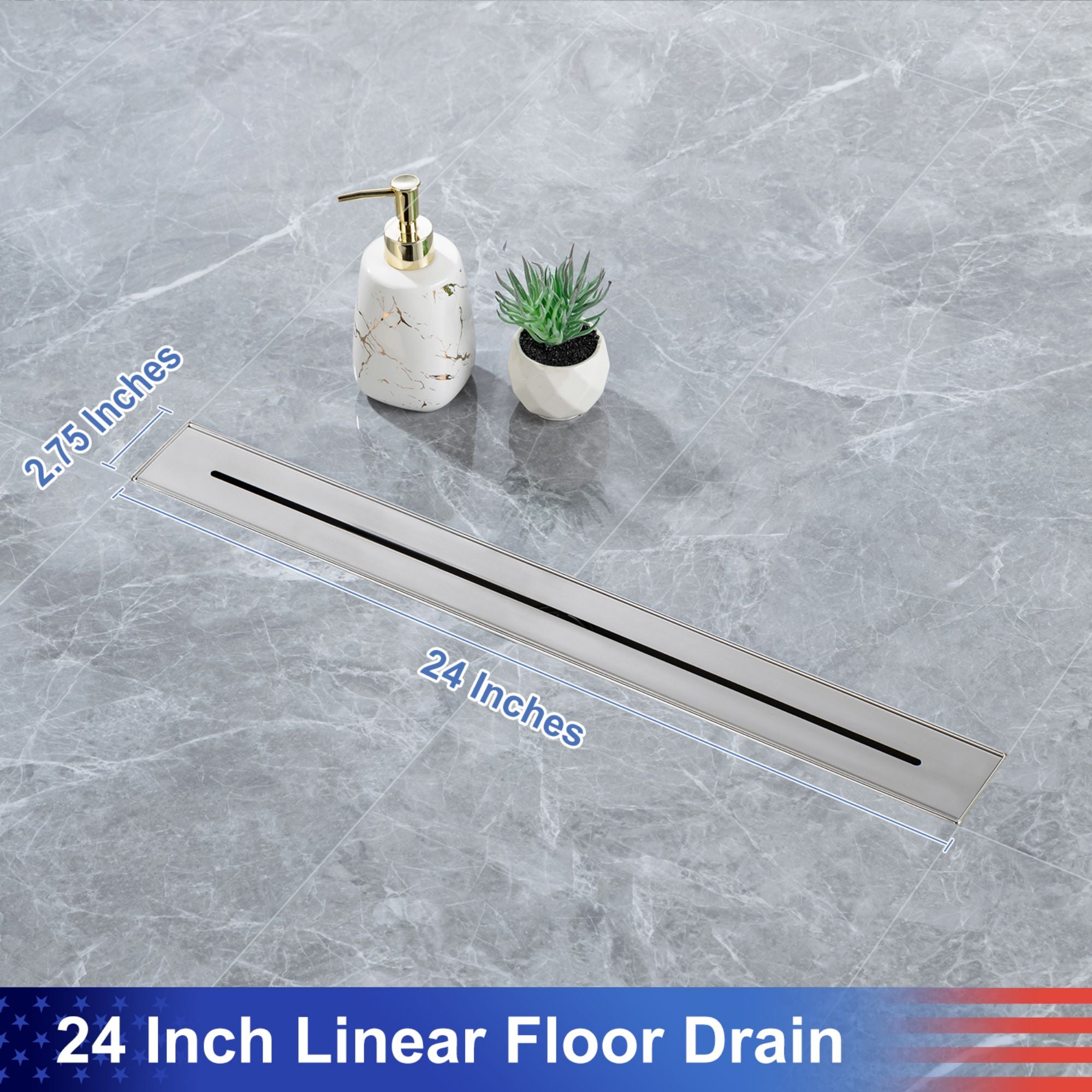 24" Linear Grid Shower Drain, Matte Black