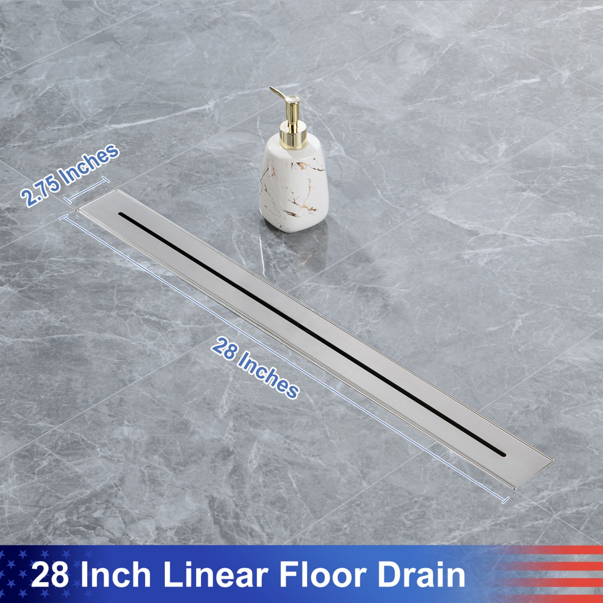 28" Linear Grid Shower Drain, Matte Black