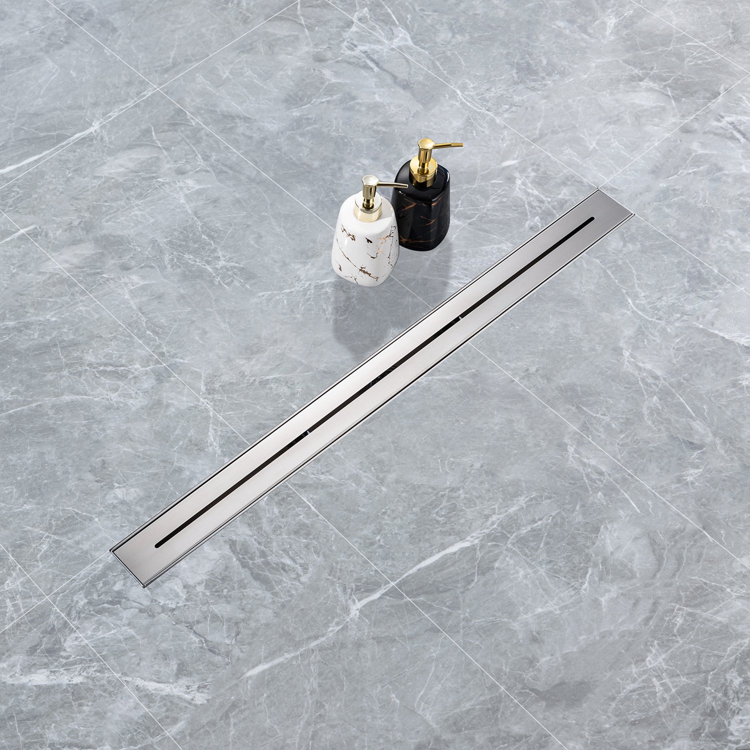 32" Linear Grid Shower Drain, Matte Black