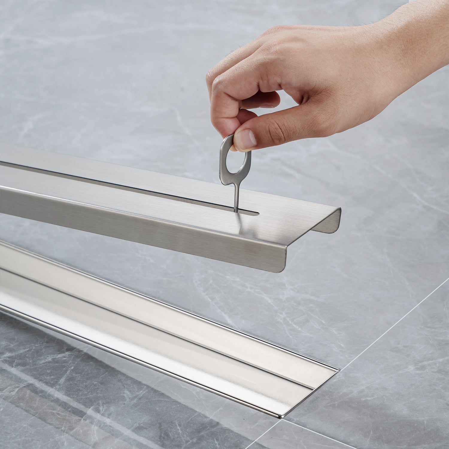 32" Linear Grid Shower Drain, Matte Black