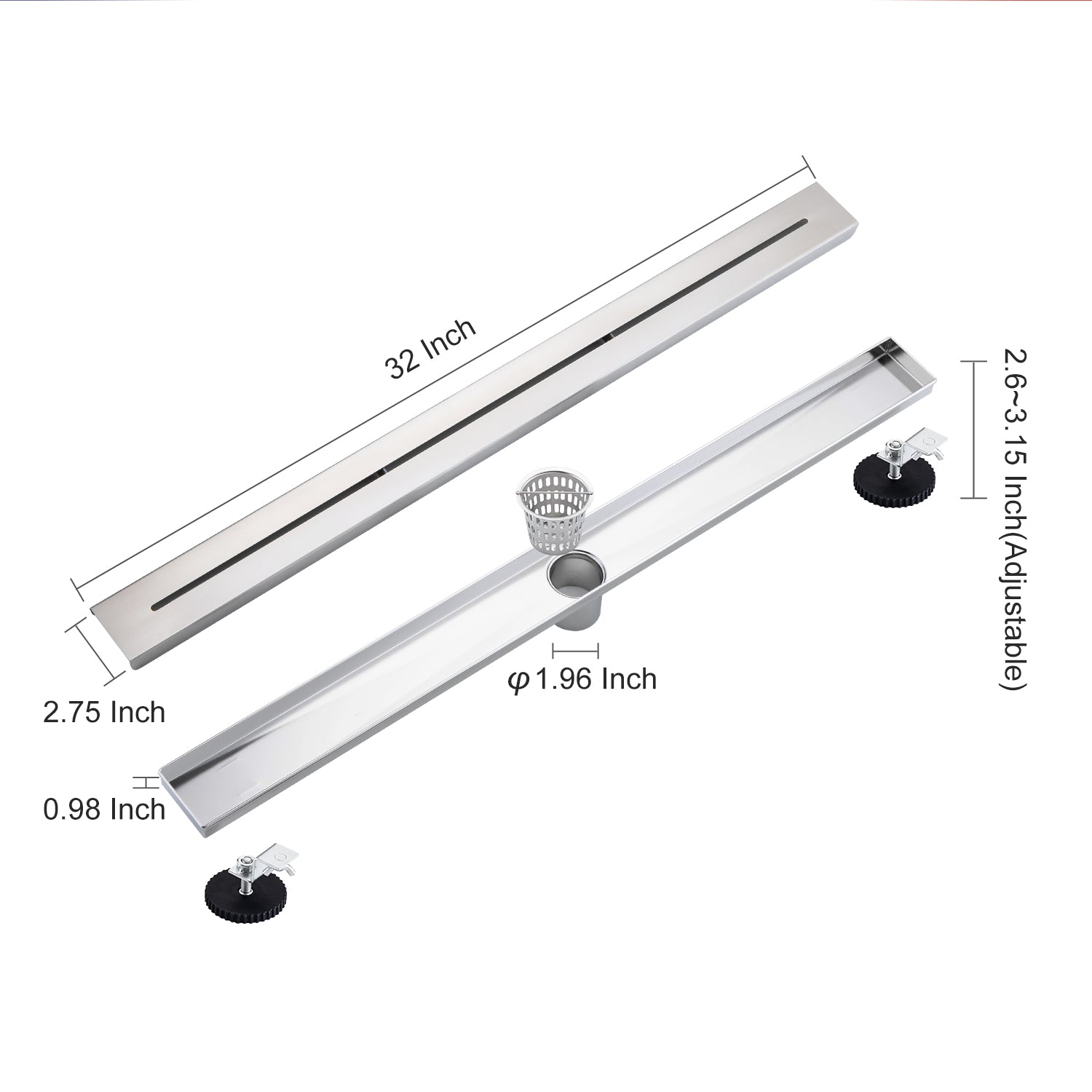32" Linear Grid Shower Drain, Matte Black