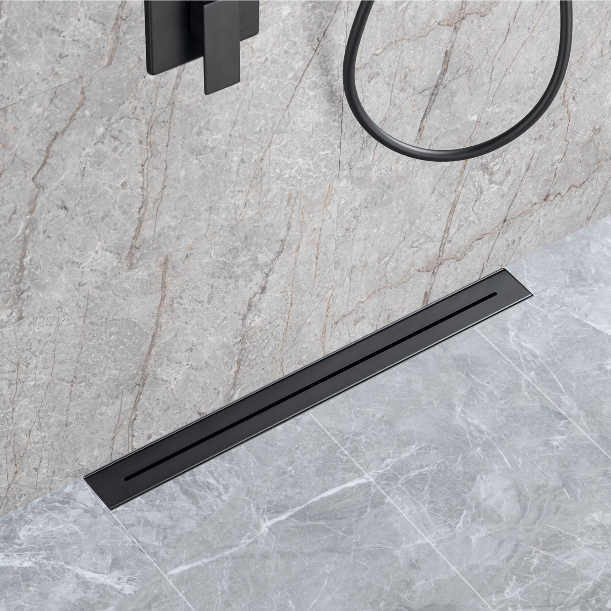 28" Linear Grid Shower Drain, Matte Black
