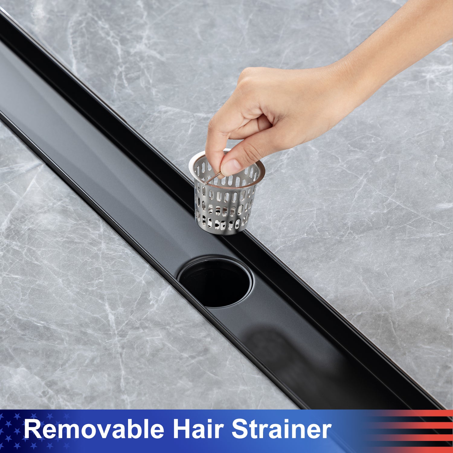32" Linear Grid Shower Drain, Matte Black