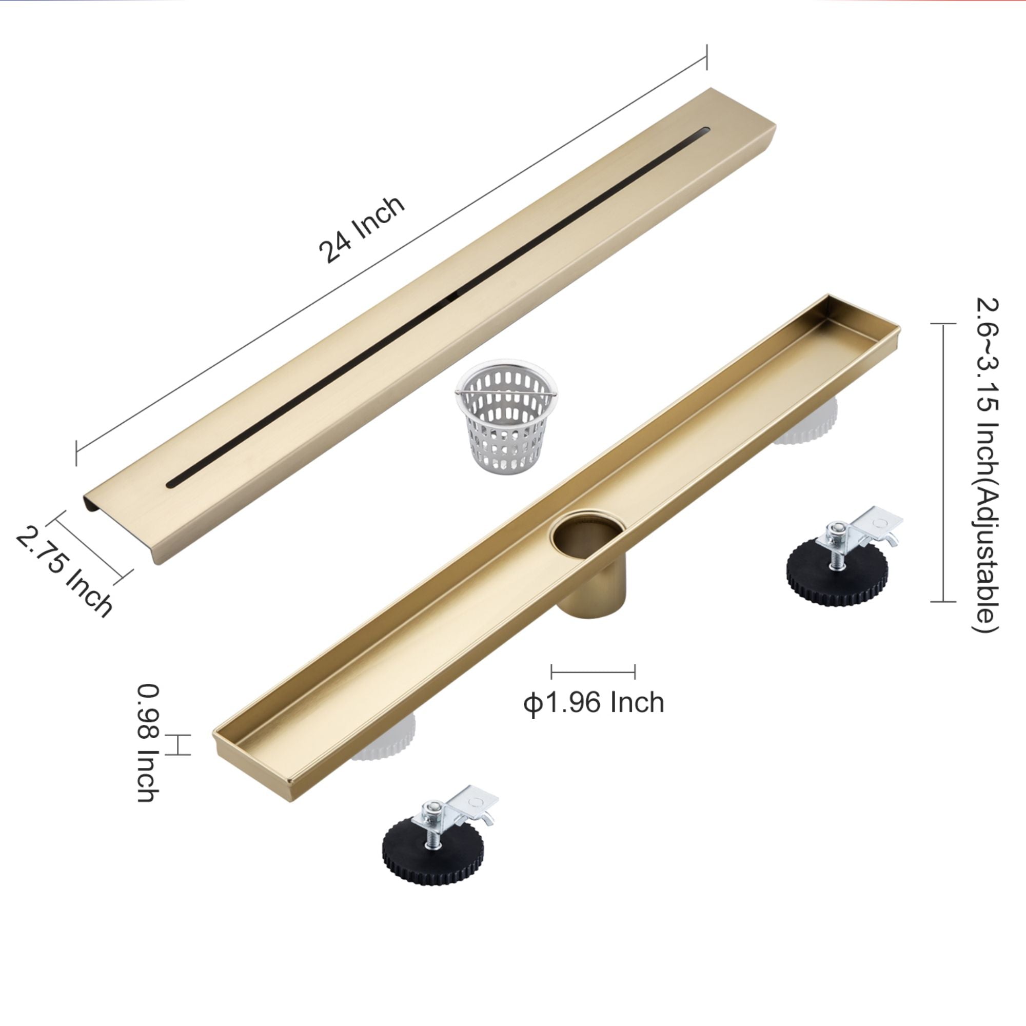 24" Linear Grid Shower Drain, Matte Black