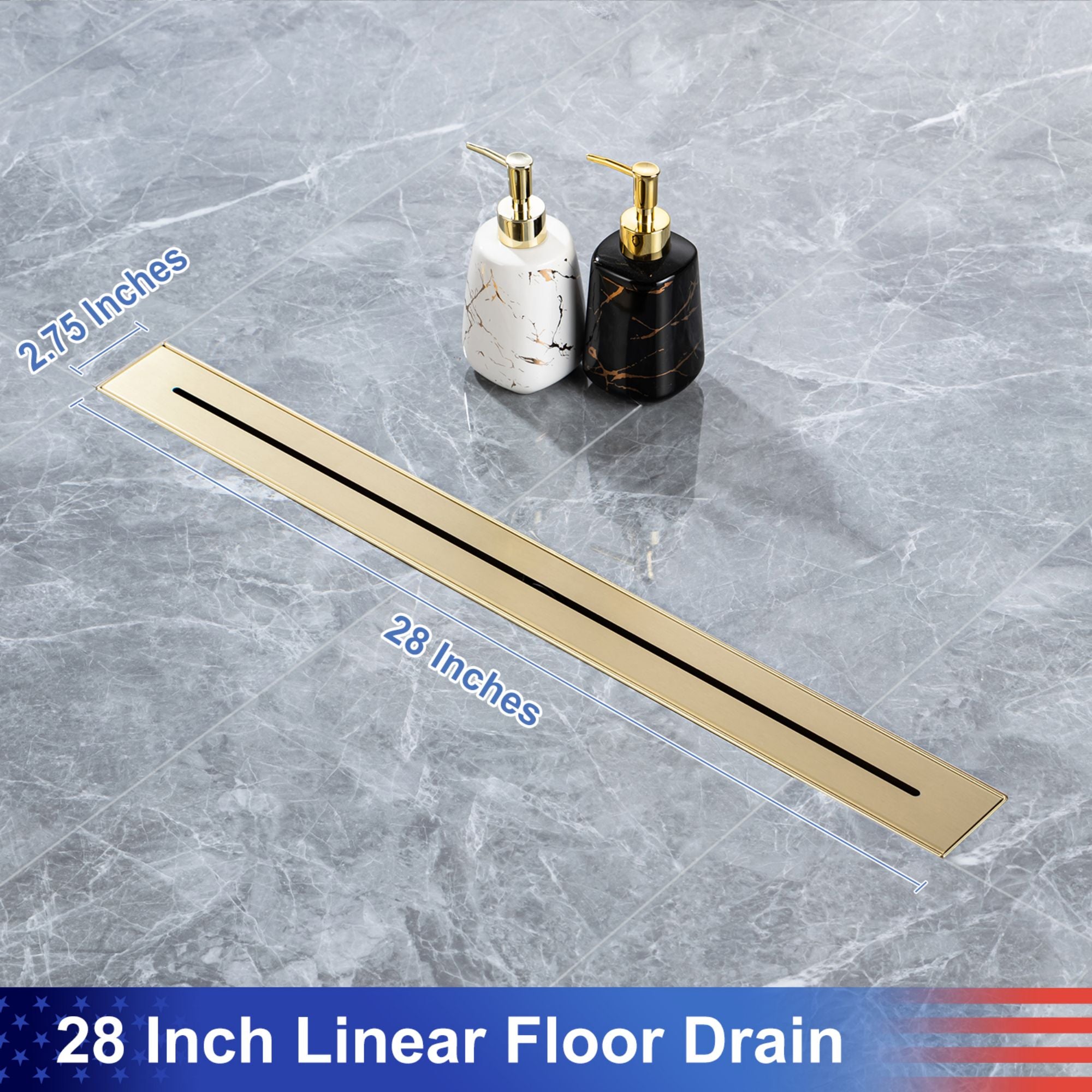 28" Linear Grid Shower Drain, Matte Black