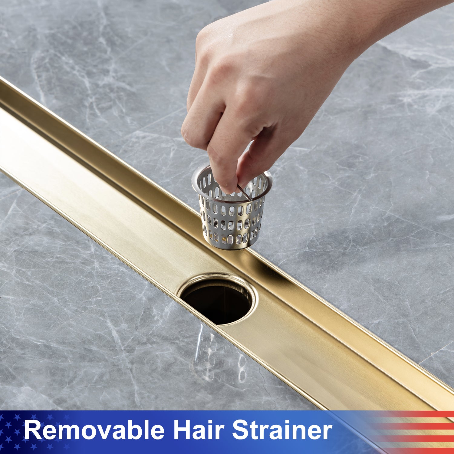32" Linear Grid Shower Drain, Matte Black