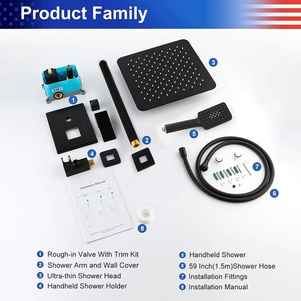 RAINLEX 12 in. Square 2-Way Ceiling-Mount Shower System with Rough-In Valve (S98105)