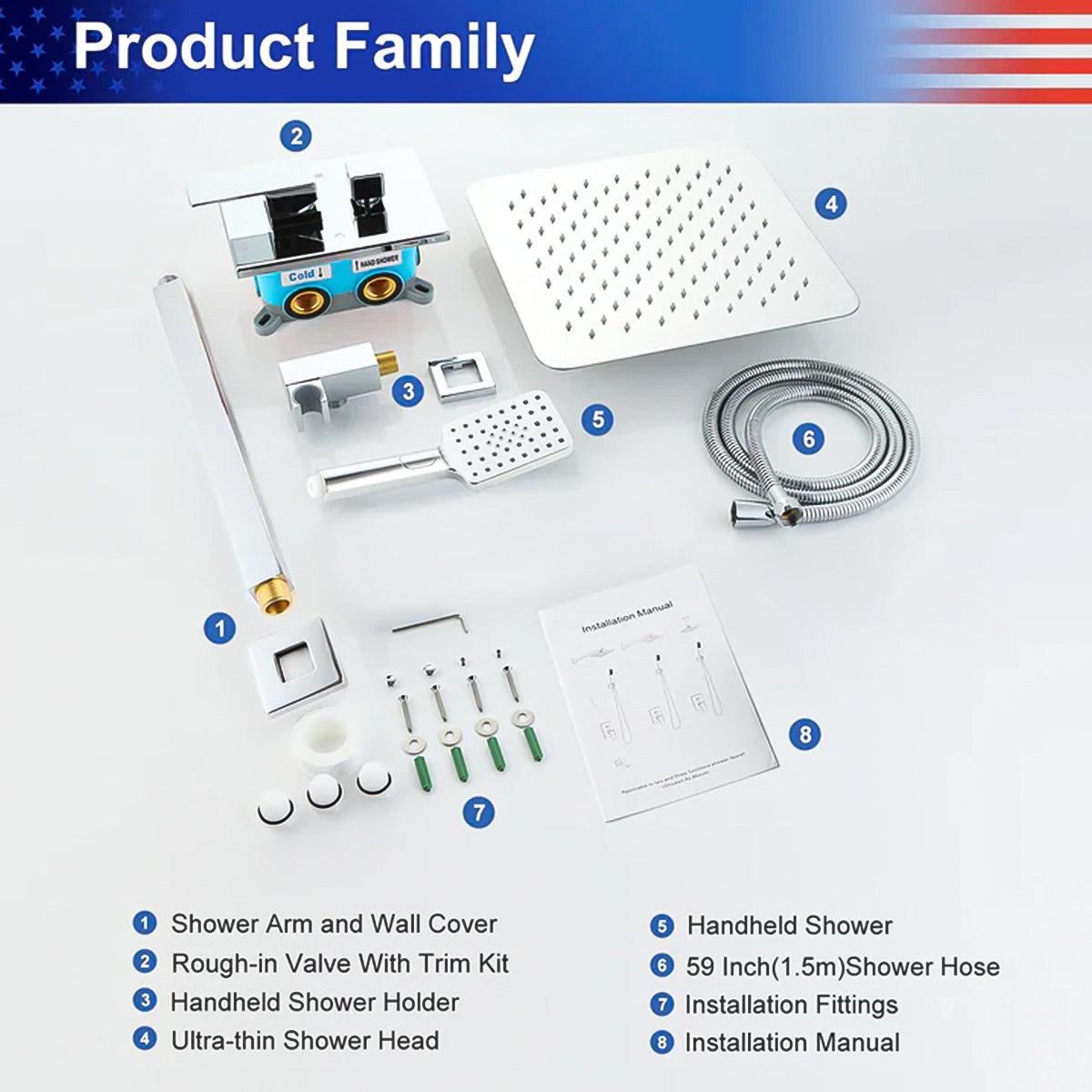 RAINLEX 12 in. Square 2-Way Ceiling-Mount Shower System with Rough-In Valve (S98105)