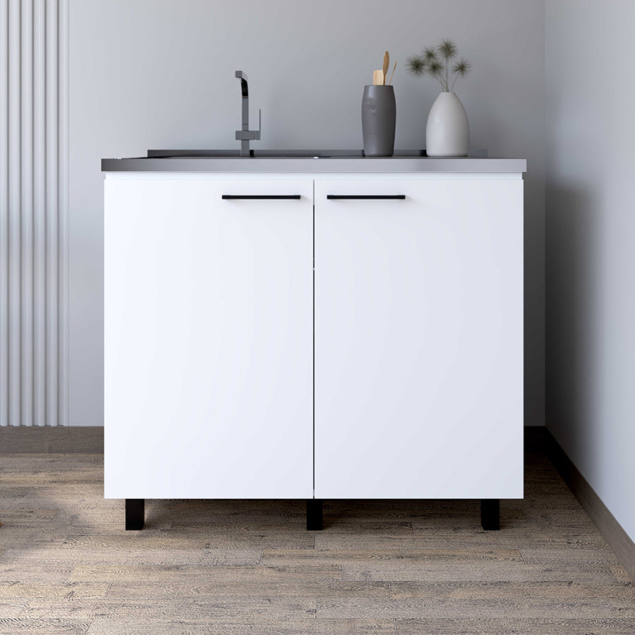 Rainlex 39" Freestanding Utility Sink Cabinet with Double Stainless Steel Basins, Soft-Close Doors