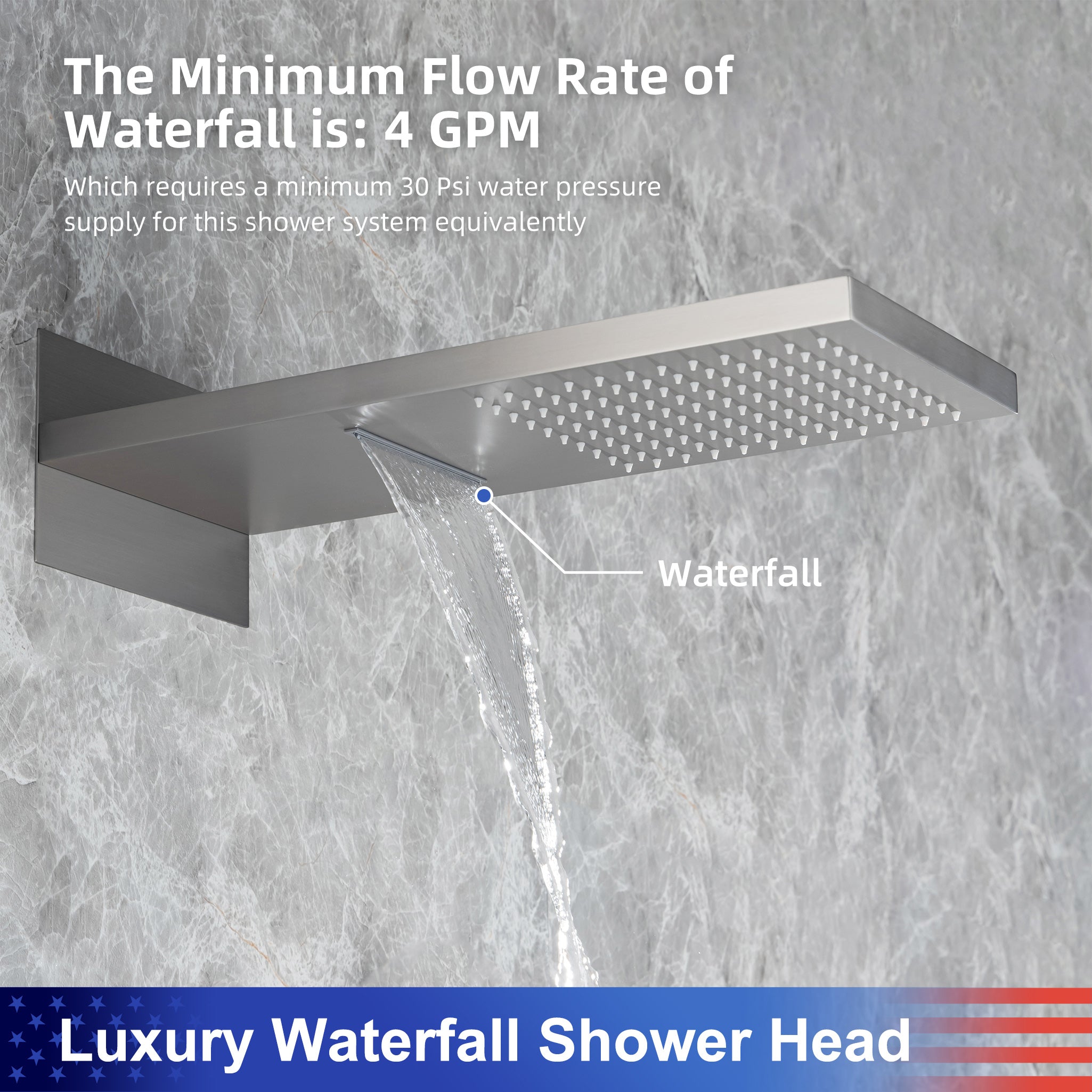 21.5" Rectangle 3-Way Wall-Mount Shower System with Rough-in Valve