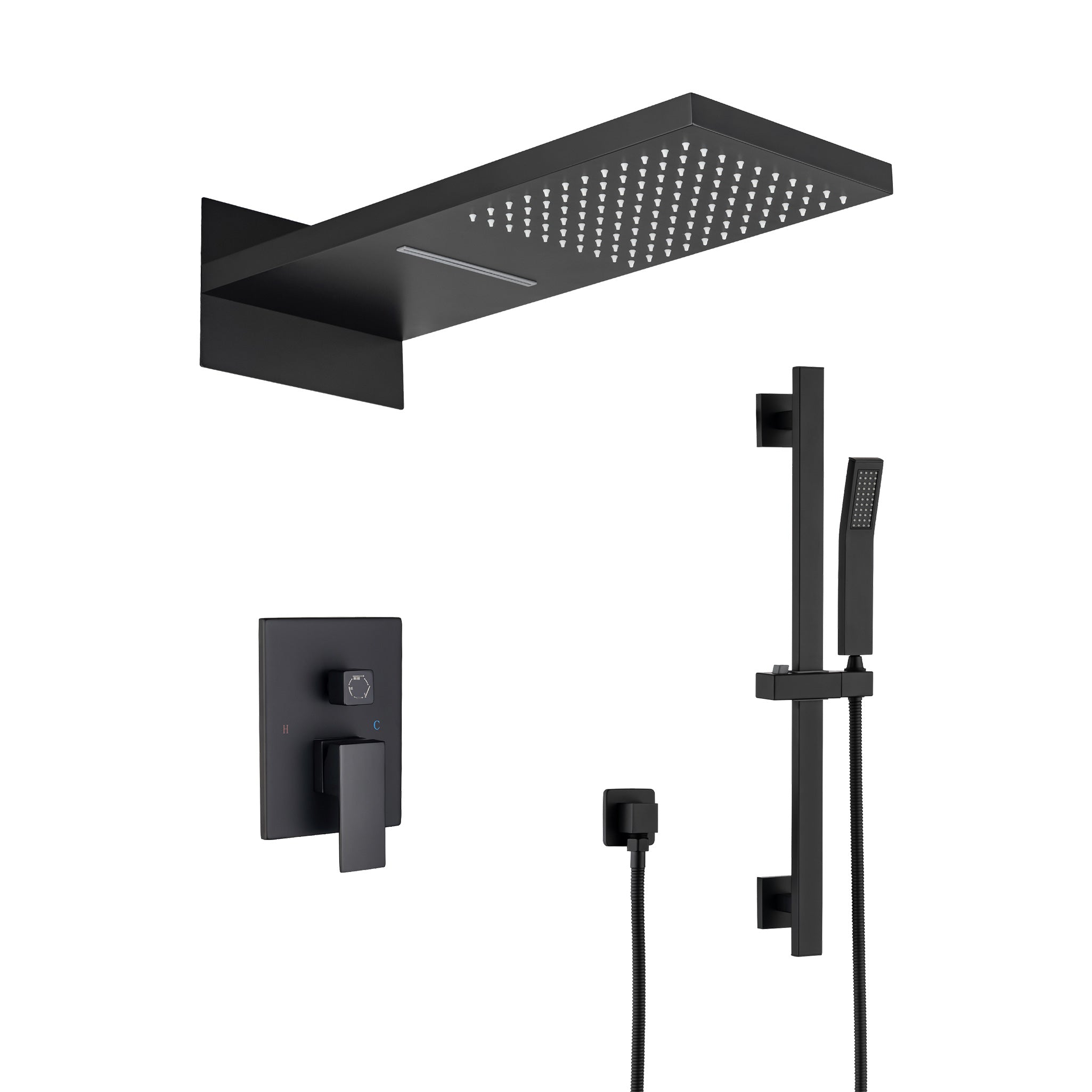 21.5" Rectangle 3-Way Wall-Mount Shower System with Rough-in Valve
