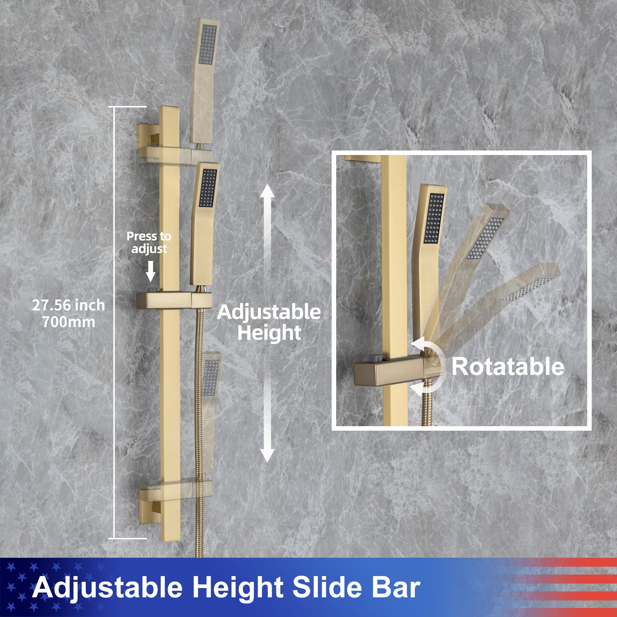 21.5" Rectangle 3-Way Wall-Mount Shower System with Rough-in Valve