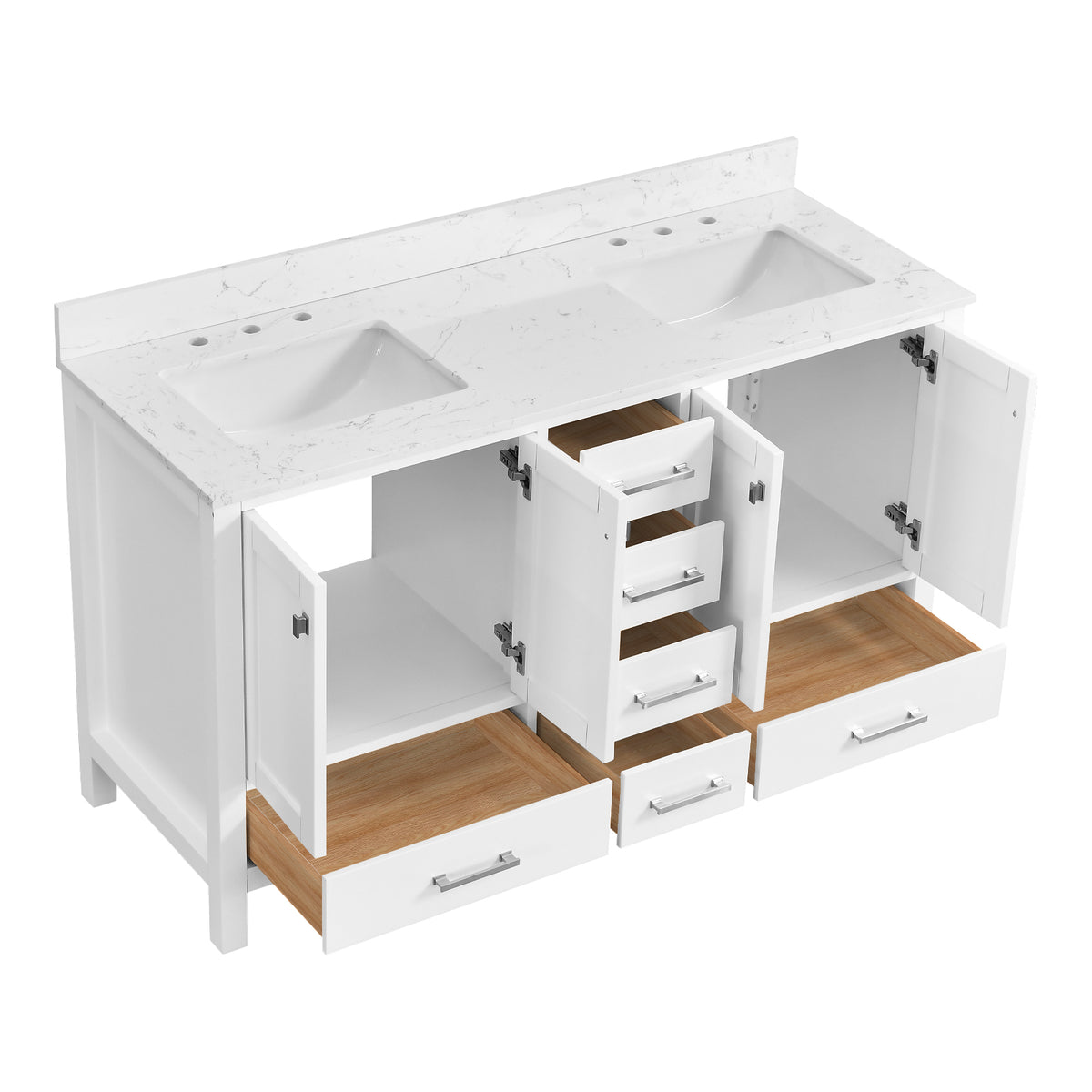 RAINLEX 60 in. Freestanding Double Sink Bathroom Vanity, Solid Wood