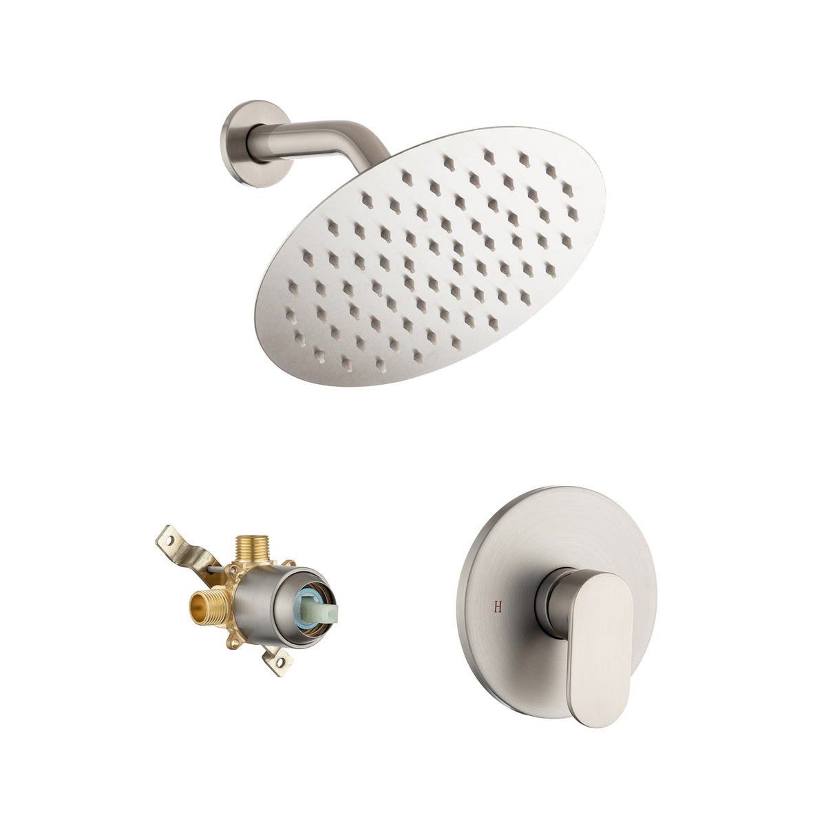Pommeau de douche carré à 2 voies de 8 po avec robinet de raccordement au mur RX94202