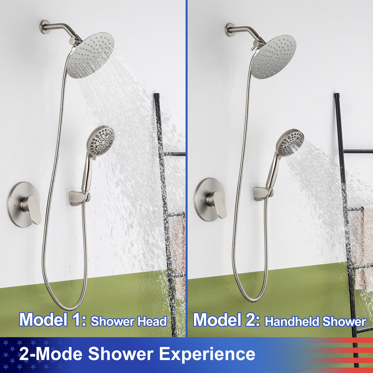 RAINLEX 8" Round 2-Way Wall-Mount Shower System with Pre-Installed Valve