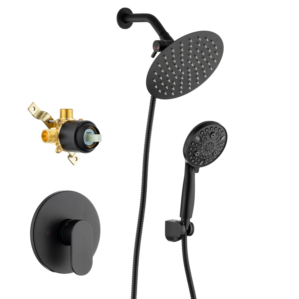 RAINLEX 8" Round 2-Way Wall-Mount Shower System with Pre-Installed Valve