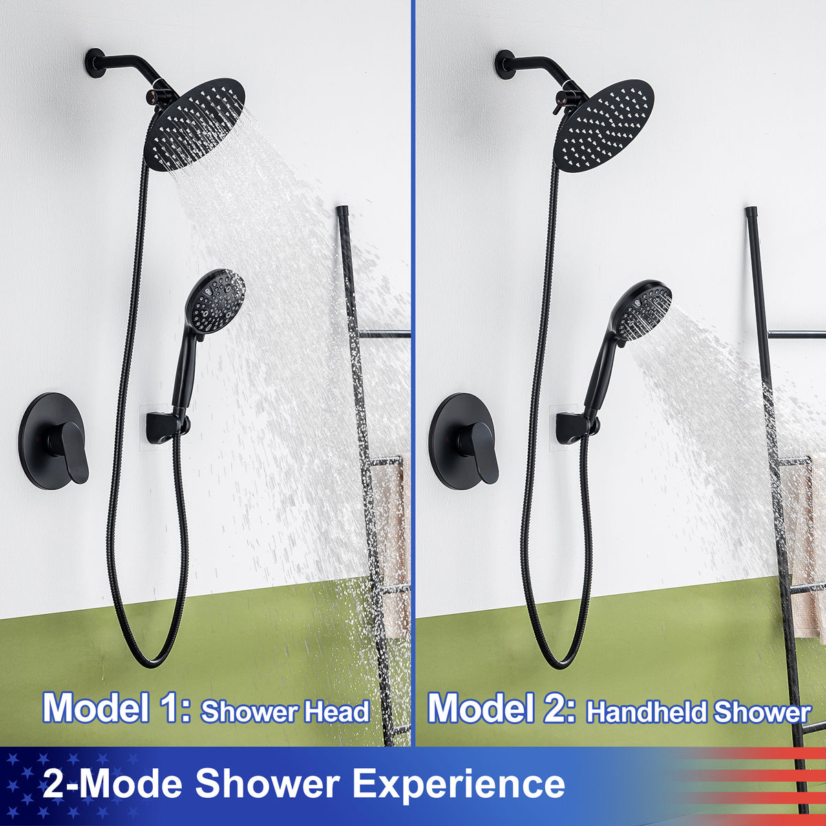 RAINLEX 8" Round 2-Way Wall-Mount Shower System with Pre-Installed Valve