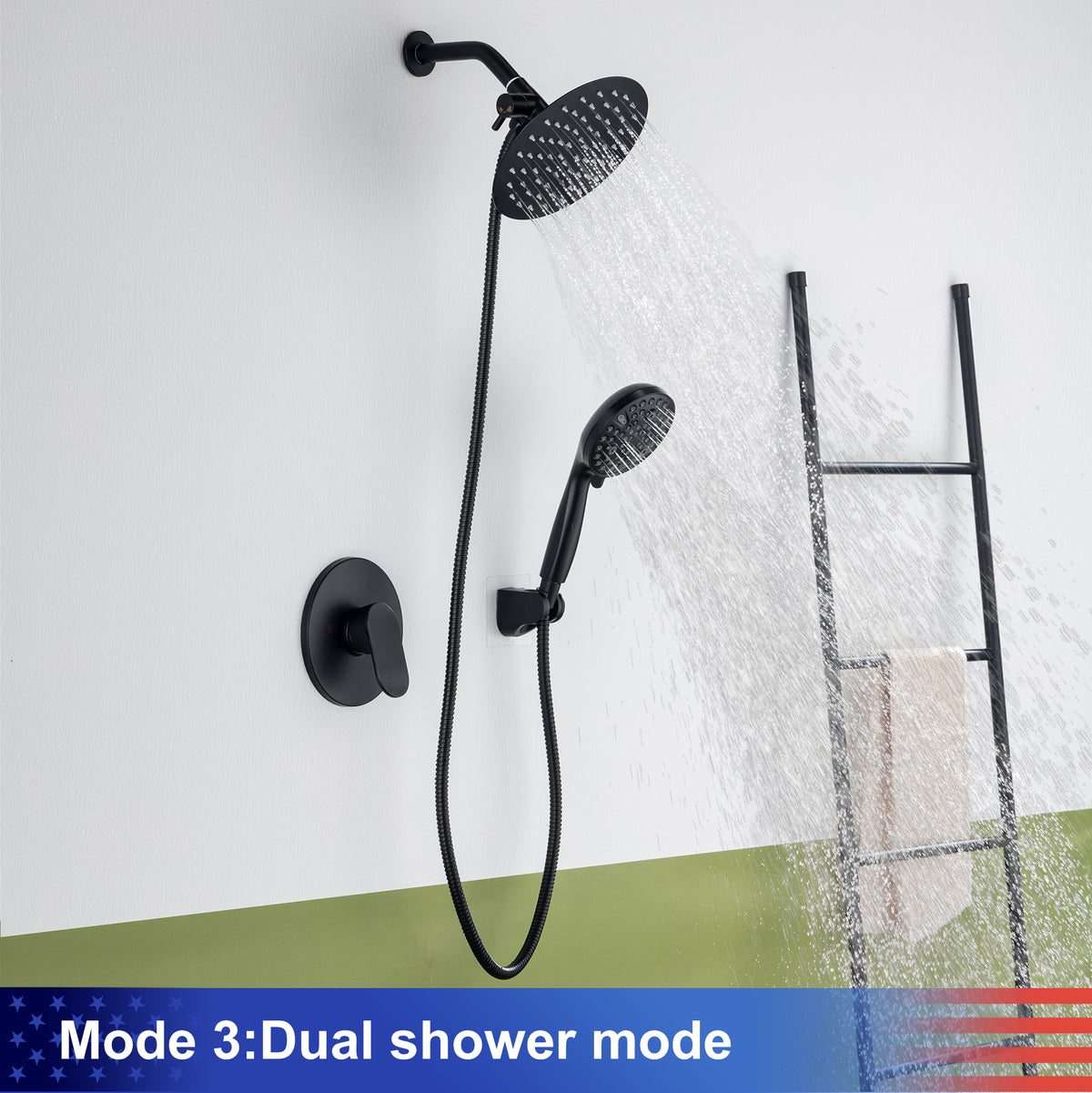 RAINLEX 8" Round 2-Way Wall-Mount Shower System with Pre-Installed Valve