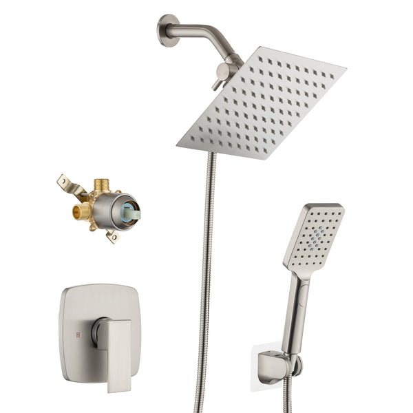 8" Shower Head 2-way Wall-Mount Square Shower Faucet with Rough-in Valve RX94202