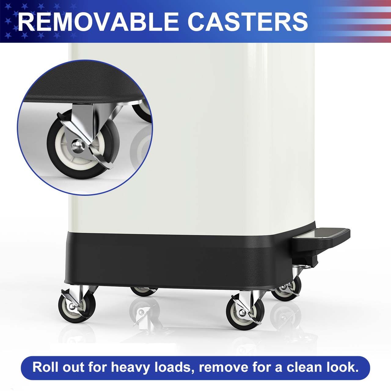 17 Gal. Stainless Steel Step Trash Can with Soft-Close Lid, Removable Inner Bucket, Detachable Wheels and Odor Control Slot RX-TB01-17