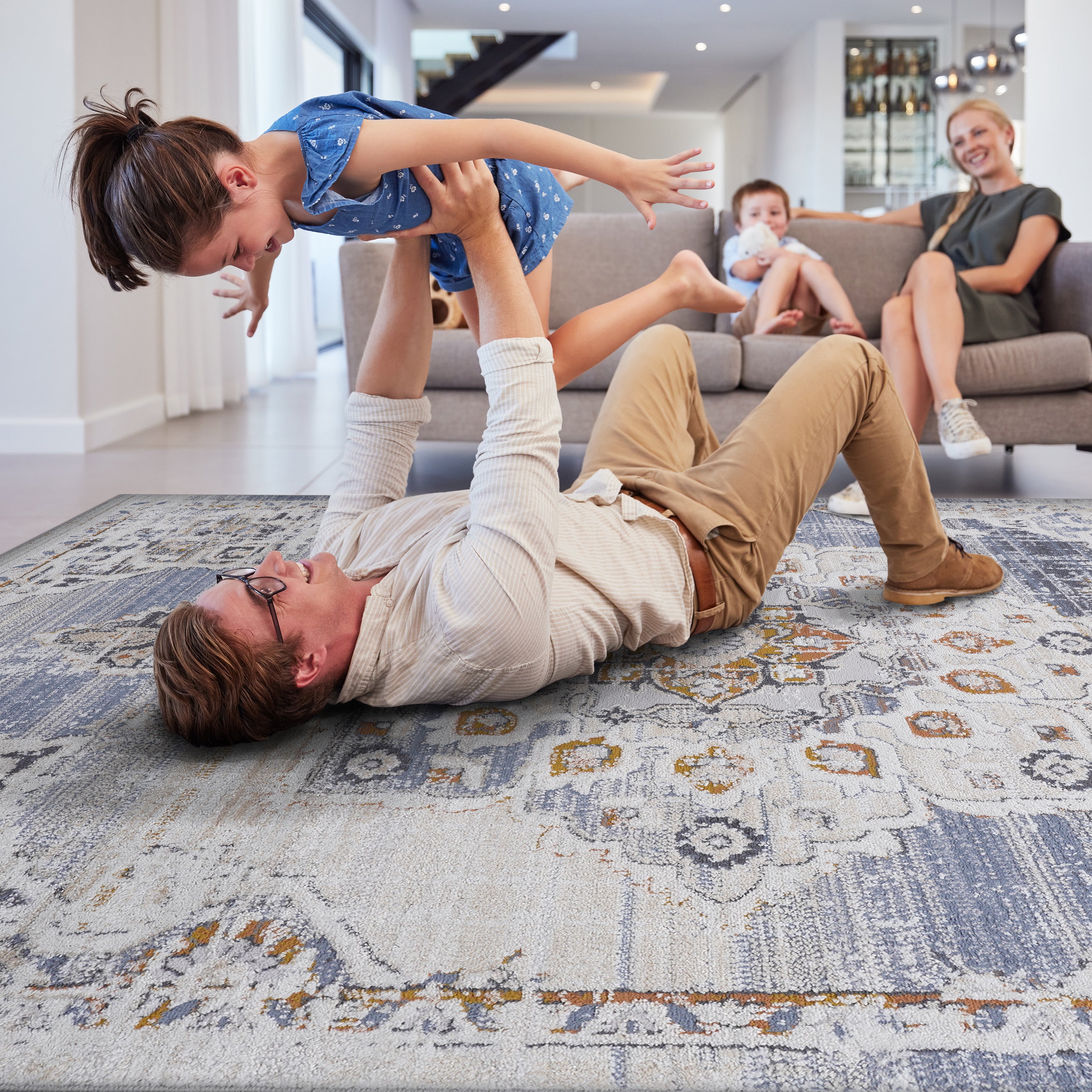 Rainlex 5X7 Cream/Gold /Medallion Non-Shedding Living Room Bedroom Dining Home Office Stylish and Stain Resistant Area Rug