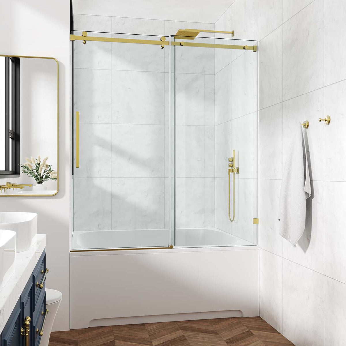 Rainlex Frameless Single-Panel Sliding Shower Door with 3/8" Tempered Glass and Stainless Steel Frame