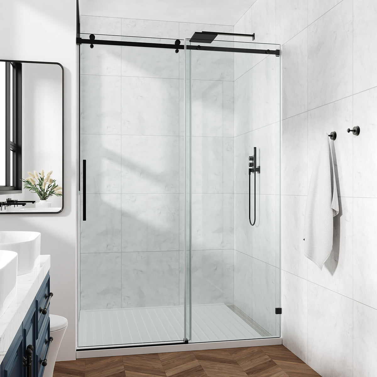 Rainlex Frameless Single-Panel Sliding Shower Door with 3/8" Tempered Glass and Stainless Steel Frame