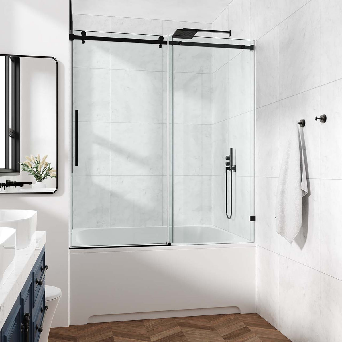 Rainlex Frameless Single-Panel Sliding Shower Door with 3/8" Tempered Glass and Stainless Steel Frame