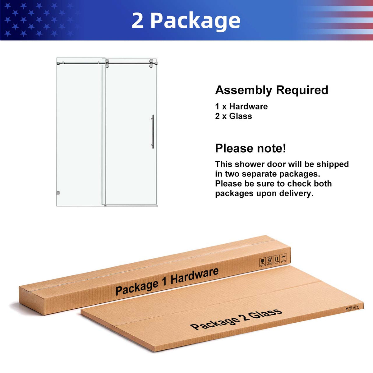 Frameless Sliding Shower Door with 3/8" Tempered Glass and Stainless Steel Frame