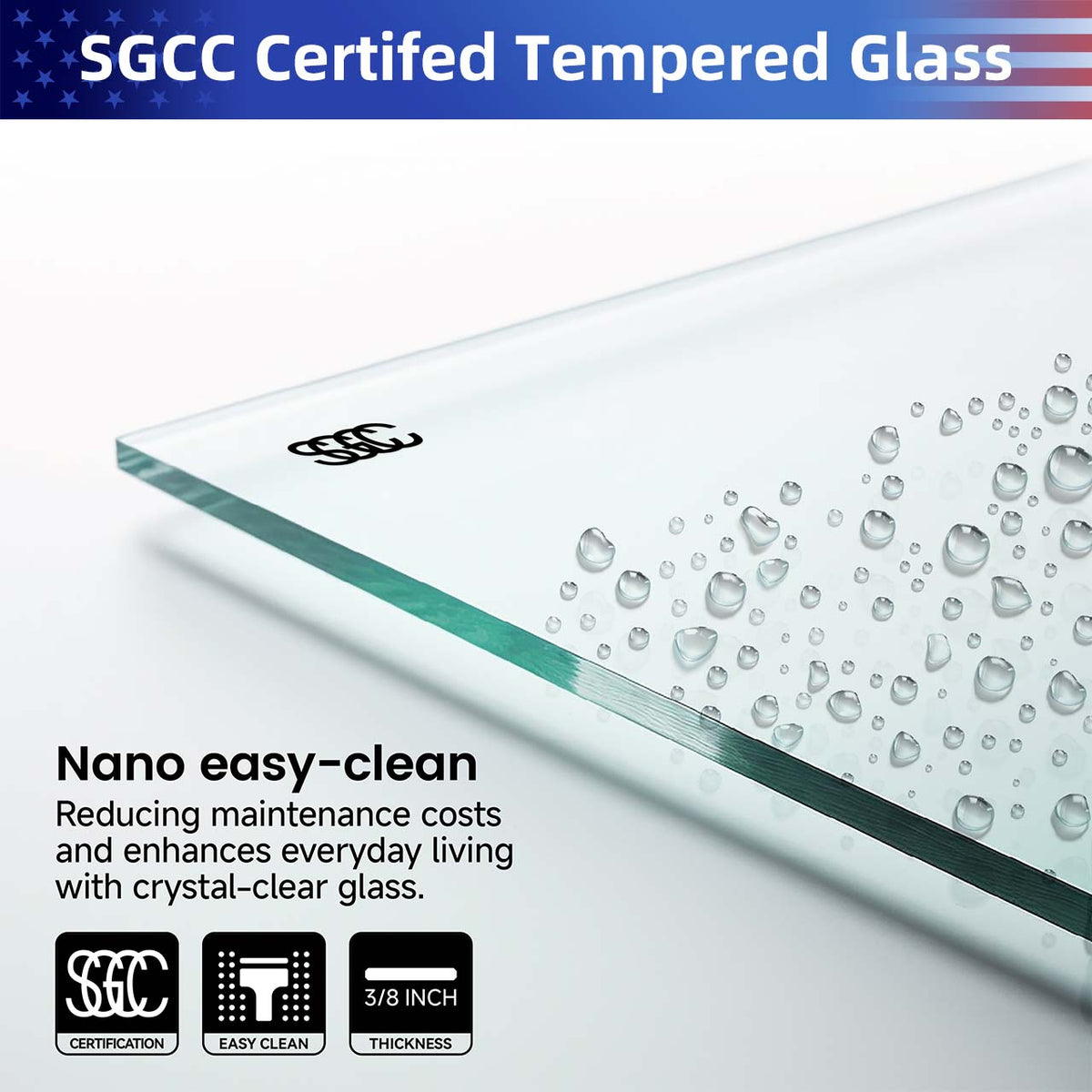 Frameless Sliding Shower Door with 3/8" Tempered Glass and Stainless Steel Frame