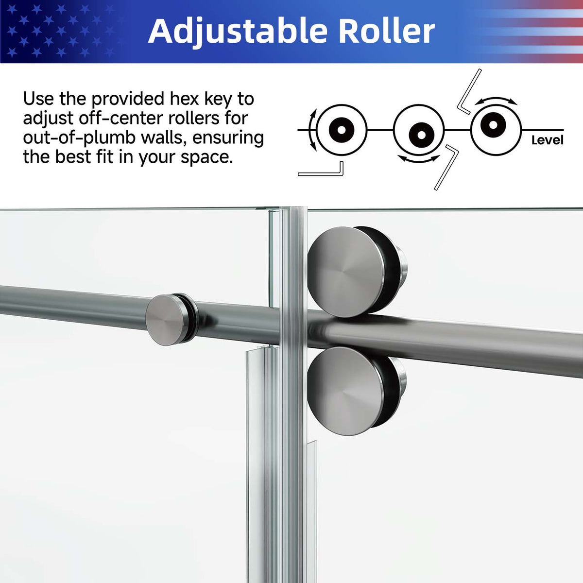 Frameless Sliding Shower Door with 3/8" Tempered Glass and Stainless Steel Frame
