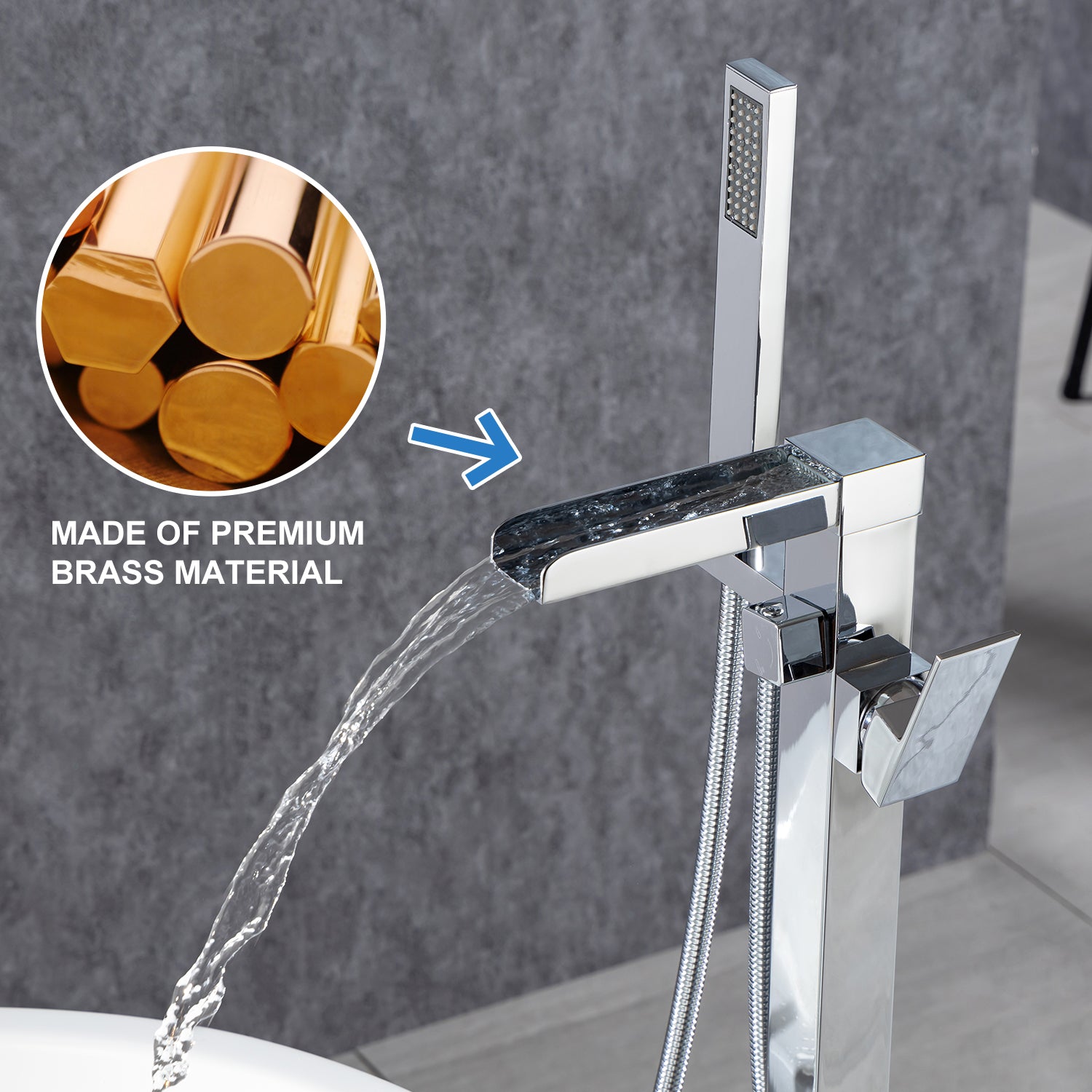 Single-Handle Floor-Mount Freestanding Tub Filler with Handheld Shower (S8002)
