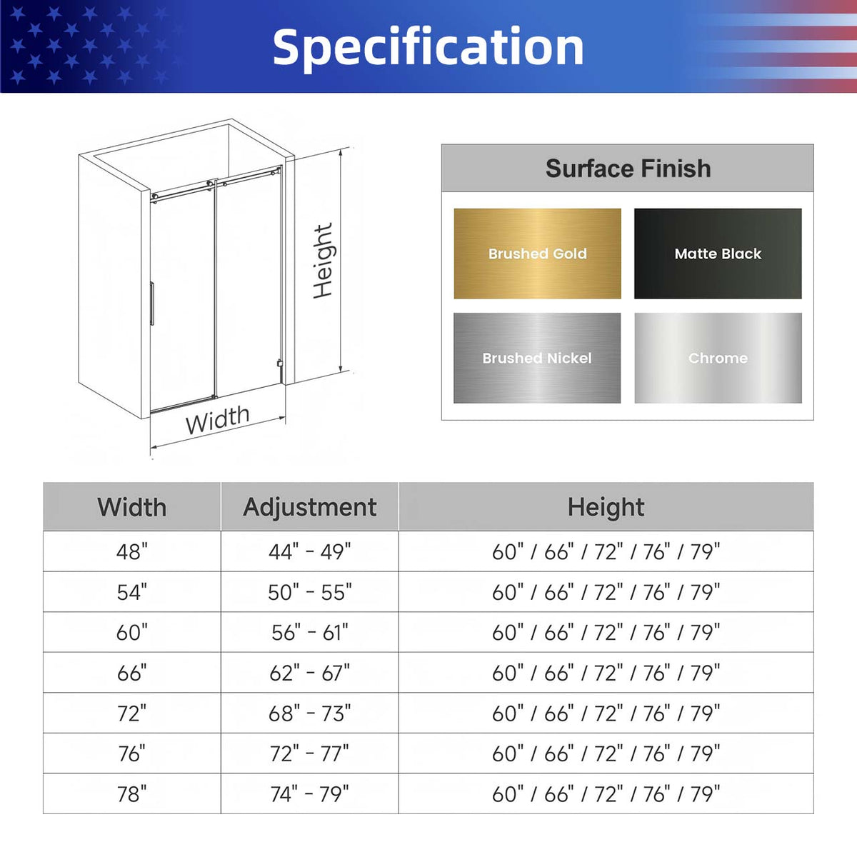 Rainlex Frameless Single-Panel Sliding Shower Door with 3/8" Tempered Glass and Stainless Steel Frame