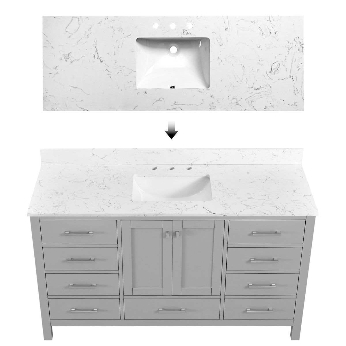 RAINLEX 60 in. Freestanding Double Sink Bathroom Vanity, Solid Wood