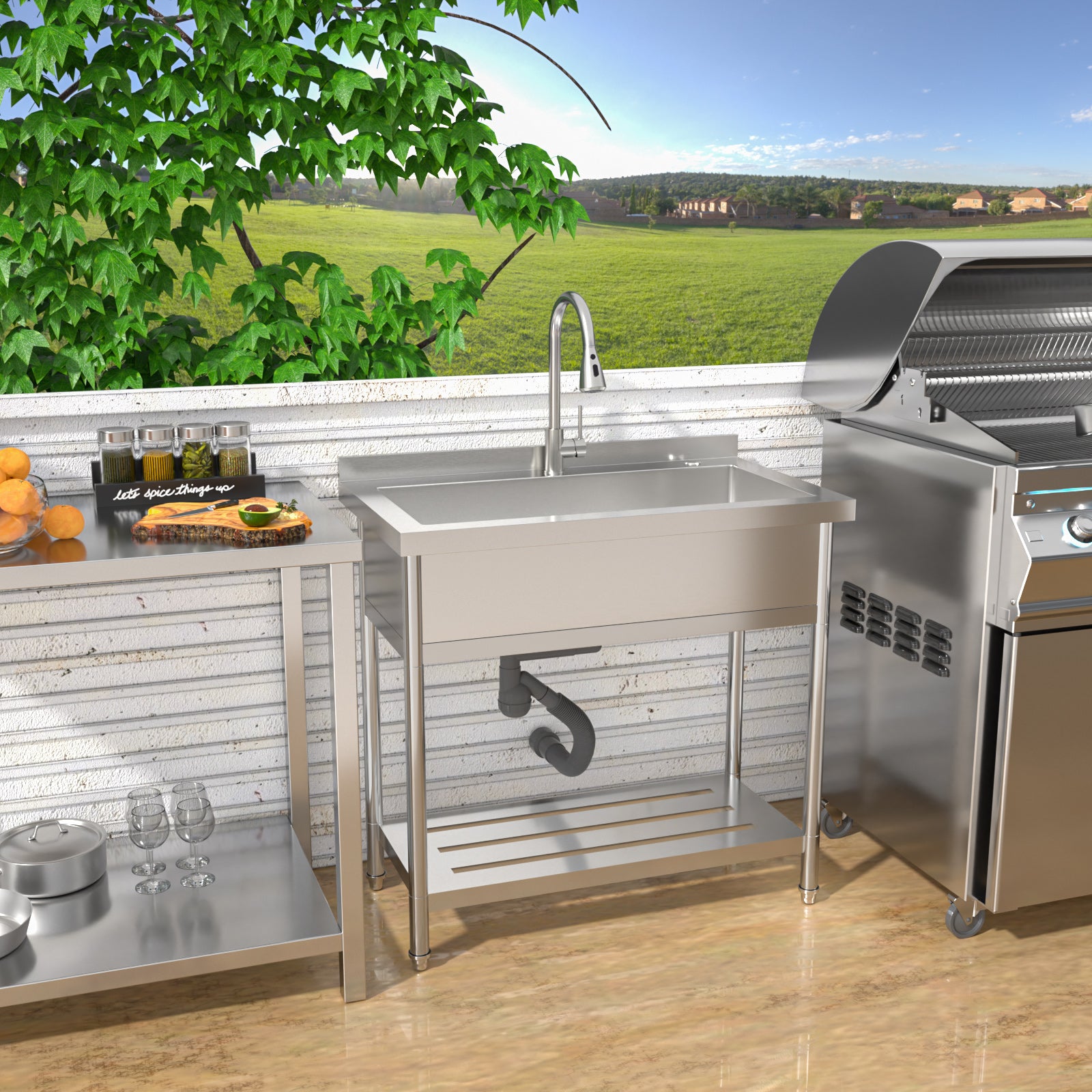 Rainlex 36" Freestanding Heavy-Duty Stainless Steel Utility Sink with 9" Deep Bowl