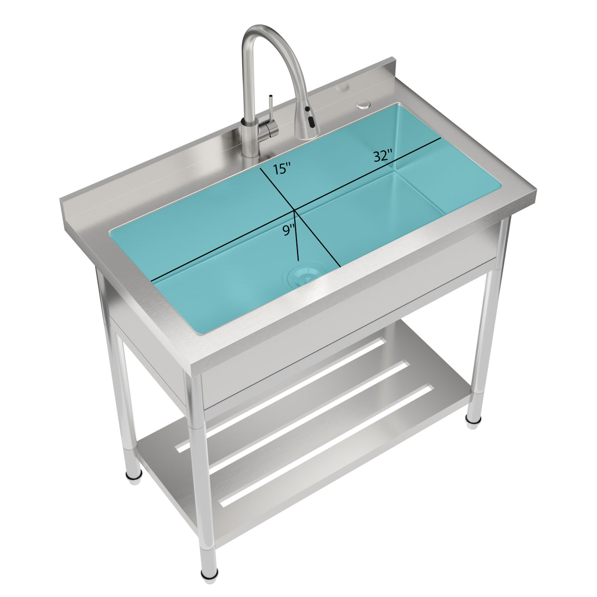 RAINLEX 36" Freestanding Heavy-Duty Utility Sink with 9" Deep Bowl in Stainless Steel