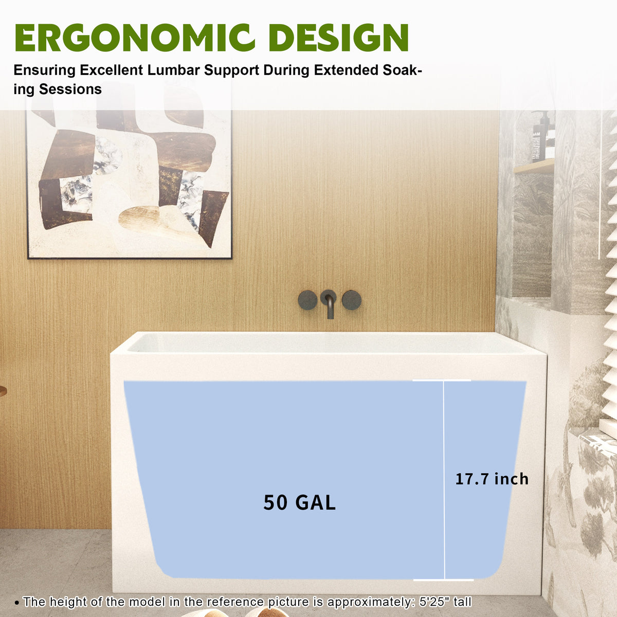 43" Acrylic Freestanding Bathtub ,Spacious rectangle Shape, Gloss White Finish, Chrome Overflow & Pop-Up Drain