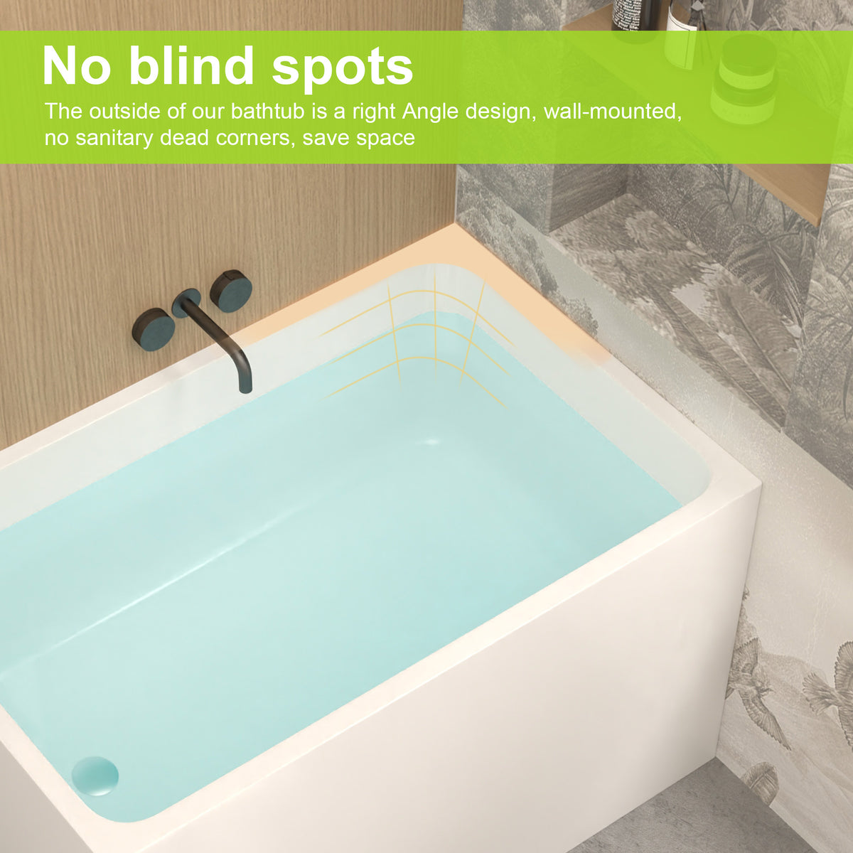 43" Acrylic Freestanding Bathtub ,Spacious rectangle Shape, Gloss White Finish, Chrome Overflow & Pop-Up Drain