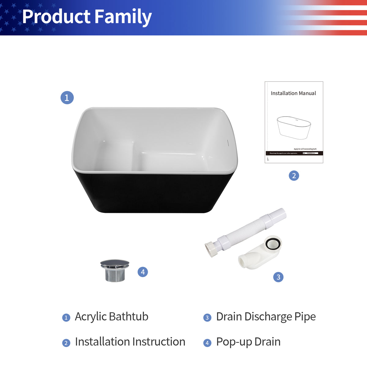 RAINLEX 49 in. Square Acrylic Japanese Soaking Bathtub (Style A06)
