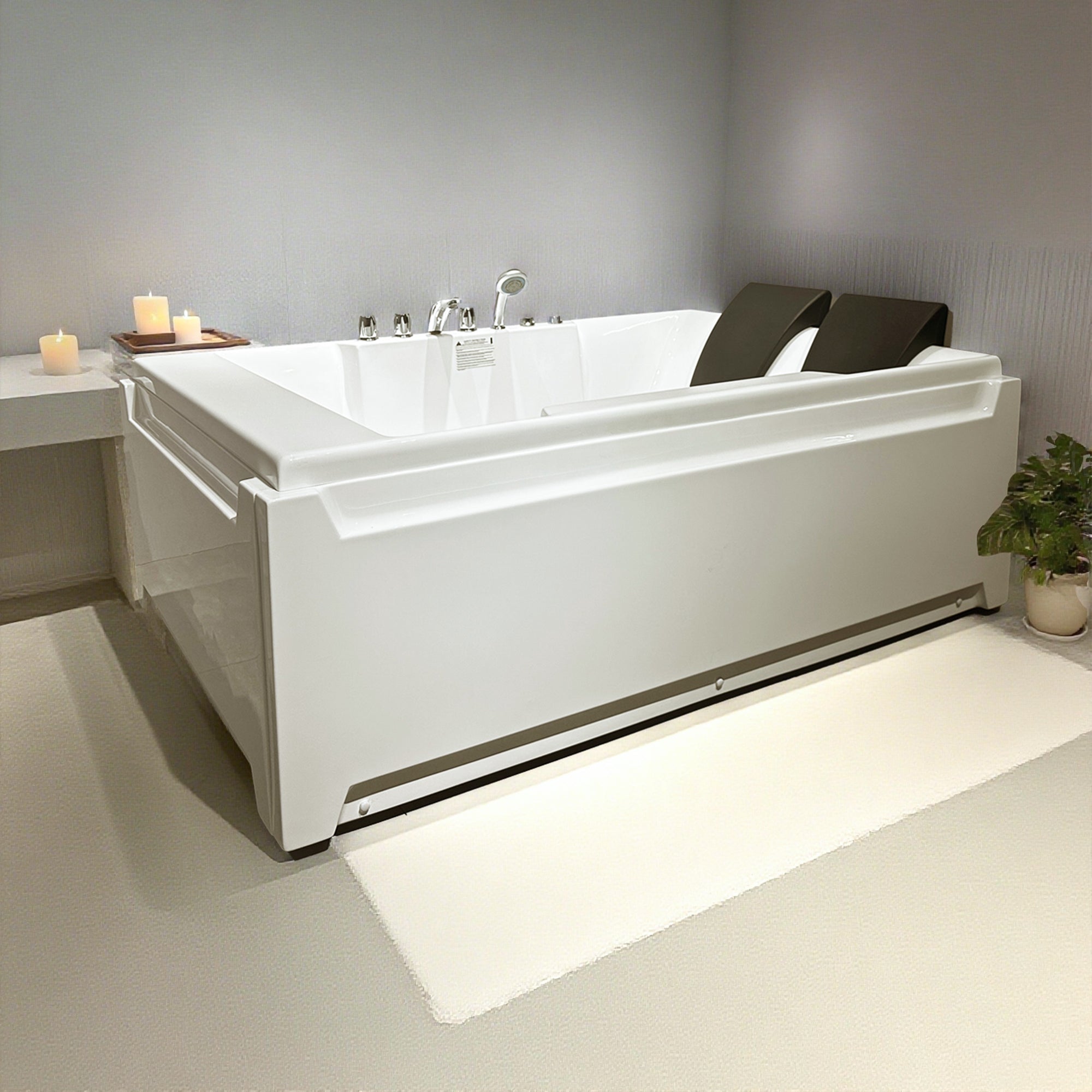 Whirlpool Bathtub, 72“ x 48” Double Jet Massage Tub with Hydrotherapy and Light Therapy Features, ETL Certified, Three-Sided Apron Design, Acrylic Construction, 110 Gallon Capacity, Left-Side Drain RX-A06-73