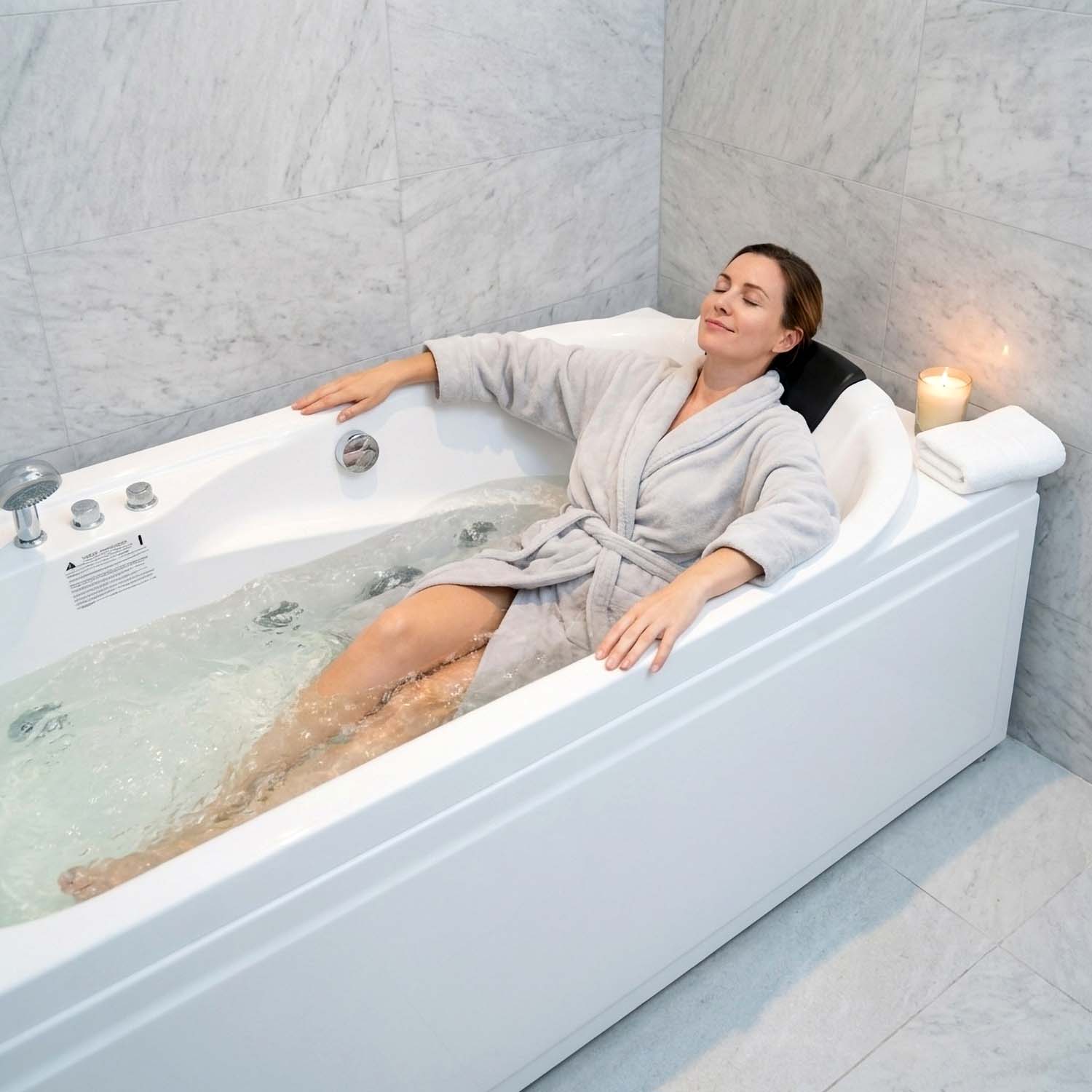 67" Acrylic Freestanding Whirlpool Bathtub with 8 Massage Jets