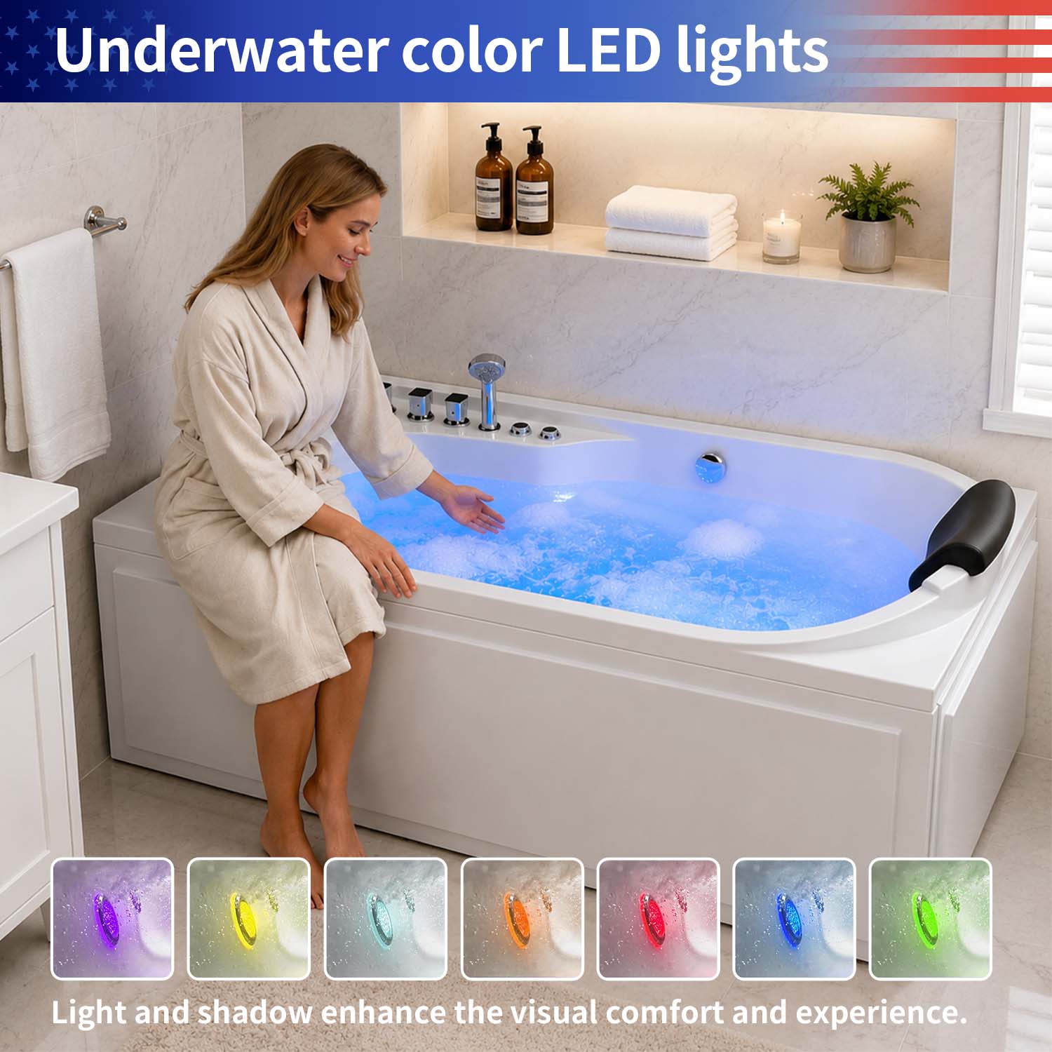 67" Acrylic Freestanding Whirlpool Bathtub with 8 Massage Jets