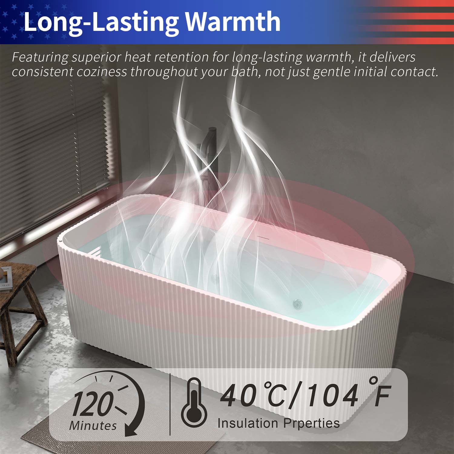 67" Rectangular Acrylic Freestanding Whirlpool Bathtub with Massage Jets