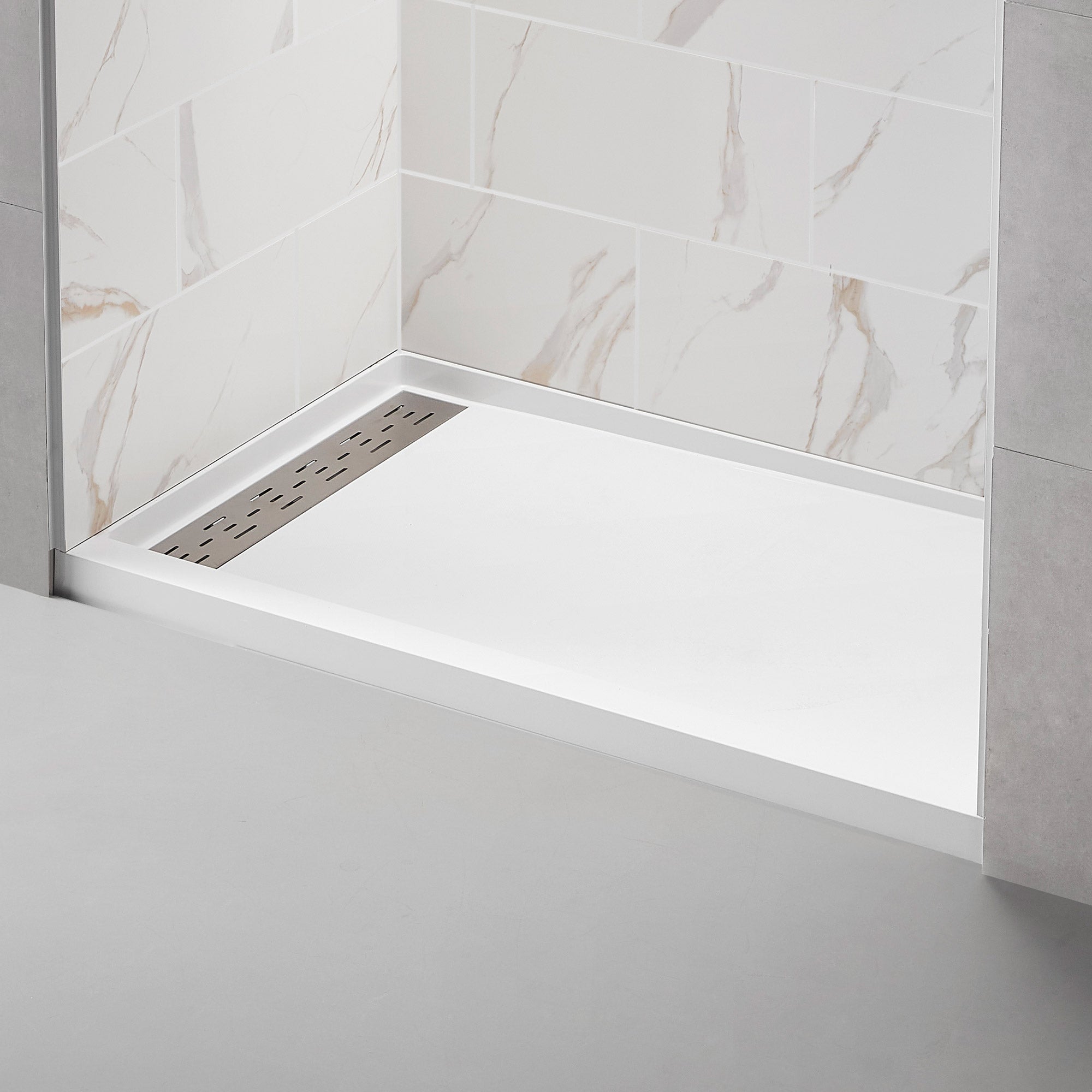 Single-Threshold Shower Pan with Drain, Anti-Slip