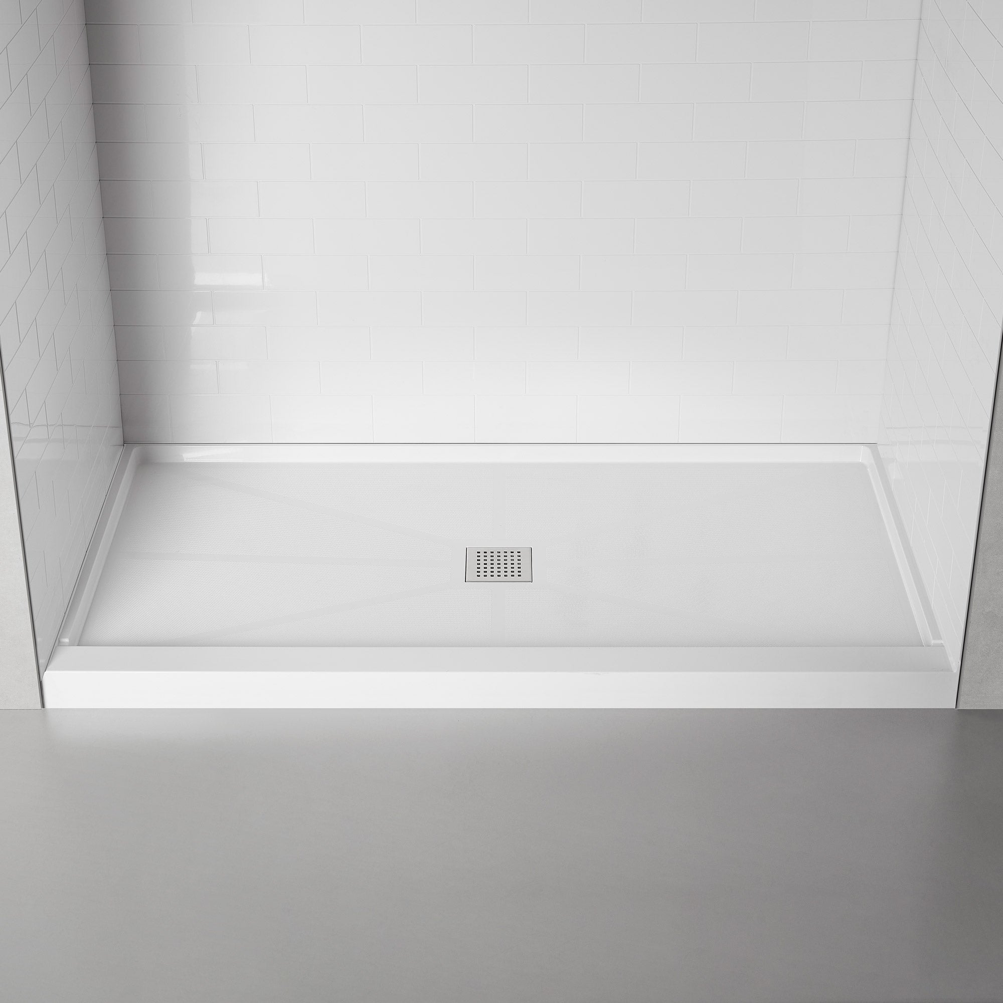Single-Threshold Shower Pan with Center Drain, Anti-Slip