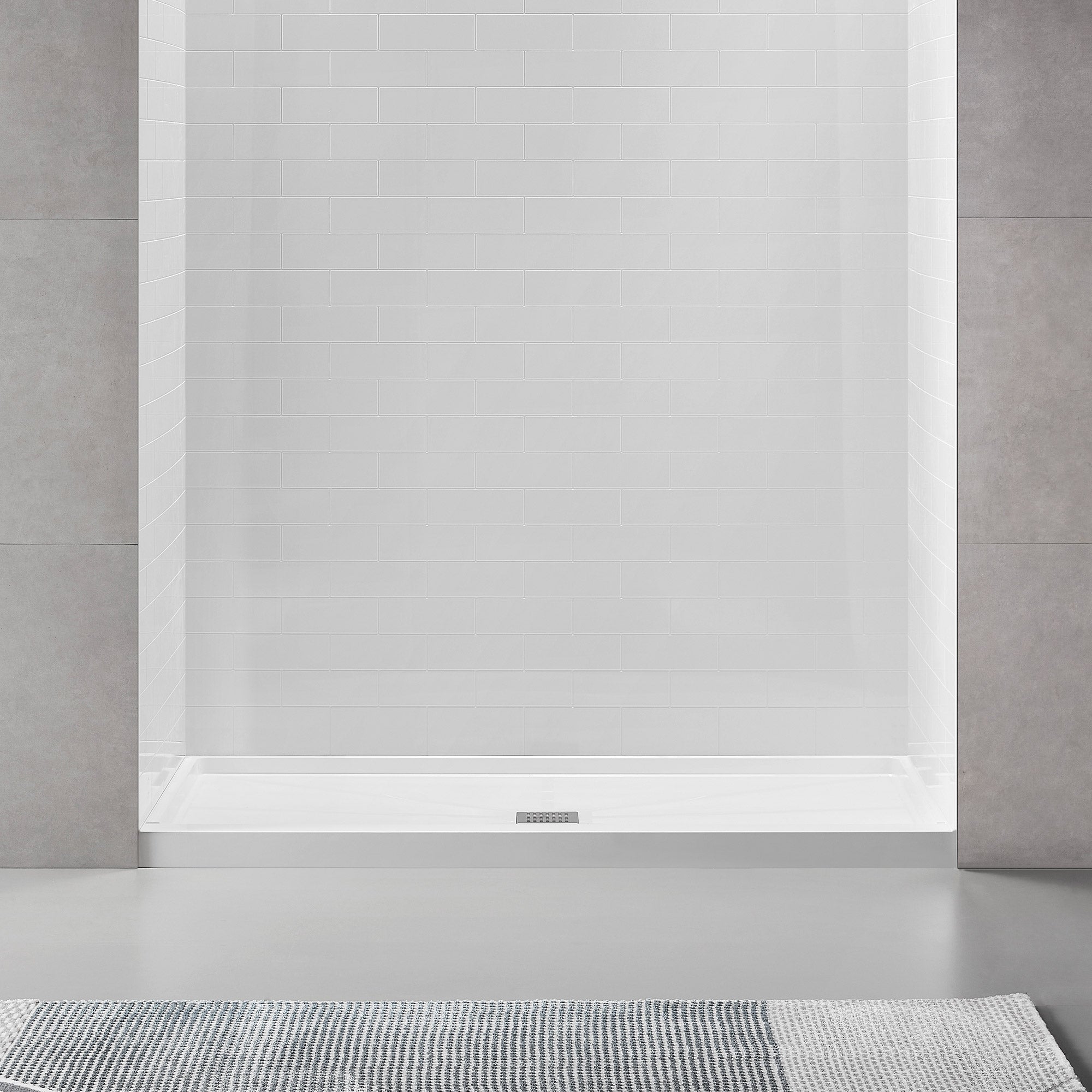 Single-Threshold Shower Pan with Center Drain, Anti-Slip