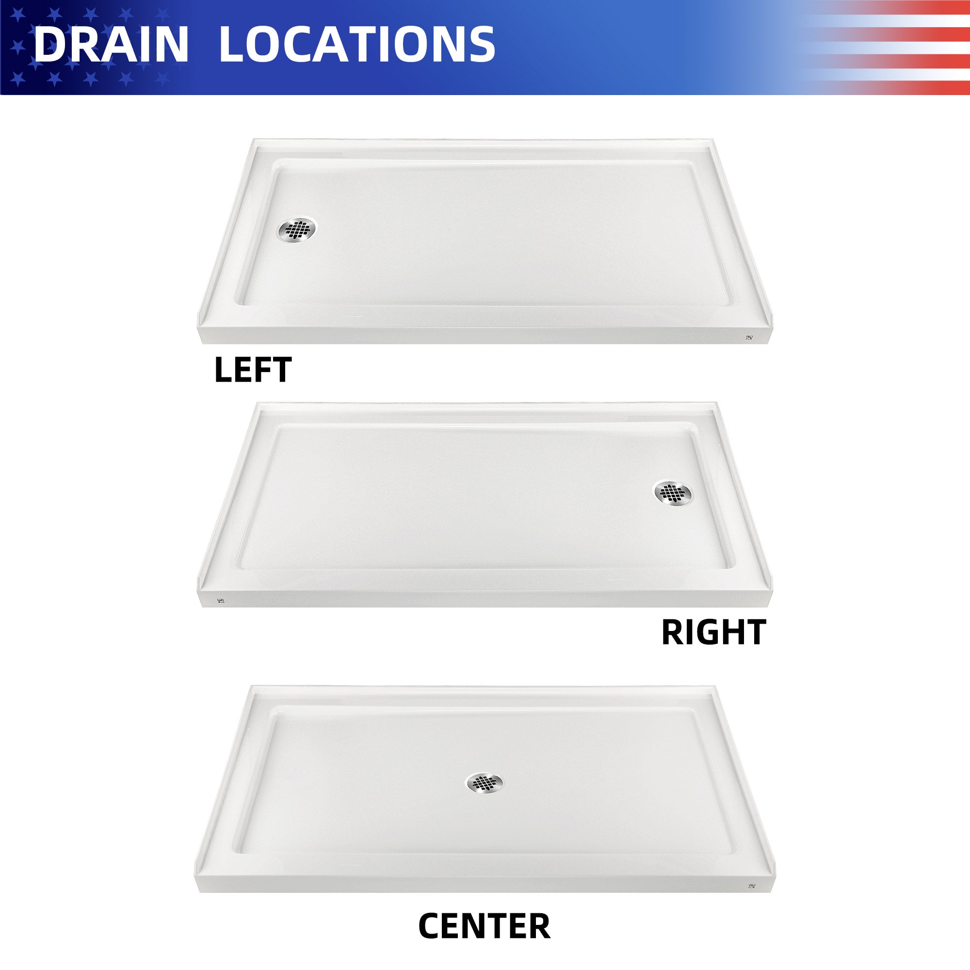 Rainlex 60" x 32" Single-Threshold Shower Pan with Drain, White
