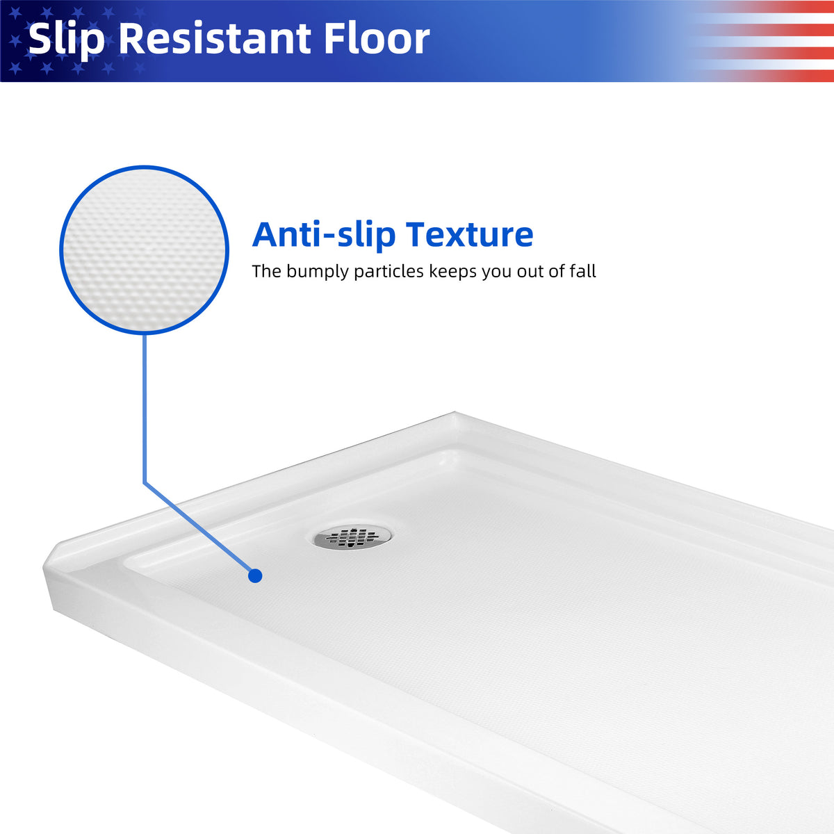RAINLEX 60" x 32" Single-Threshold Shower Pan with Drain in White