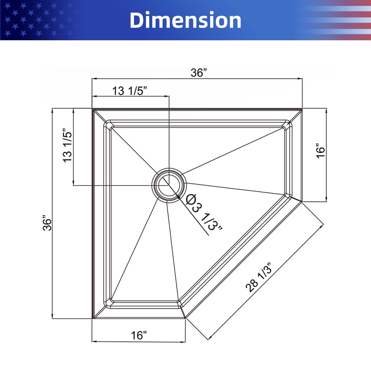 Rainlex 36" x 36" Neo-Angle Corner Shower Base, White