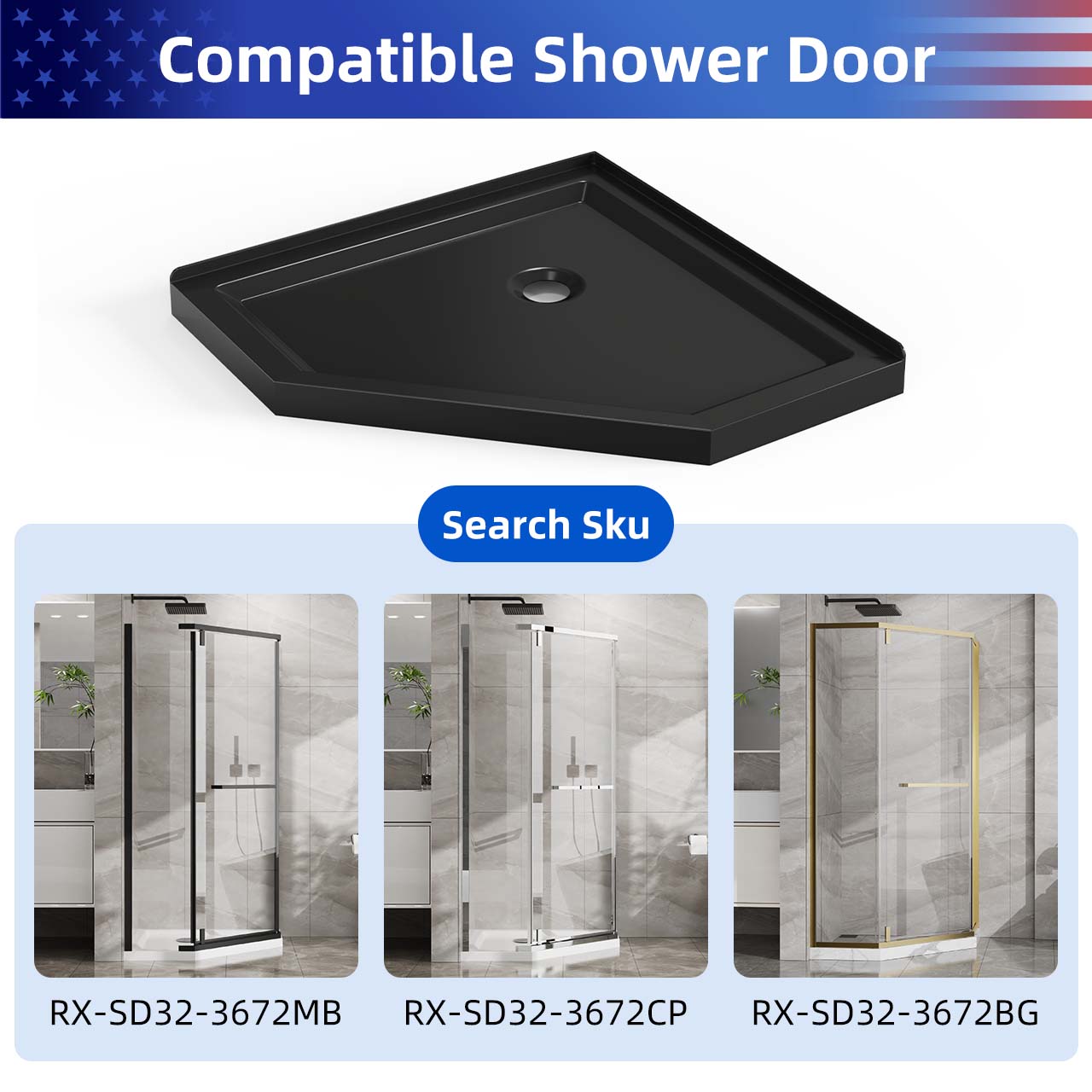 Rainlex 36" x 36" Neo-Angle Corner Shower Base, White